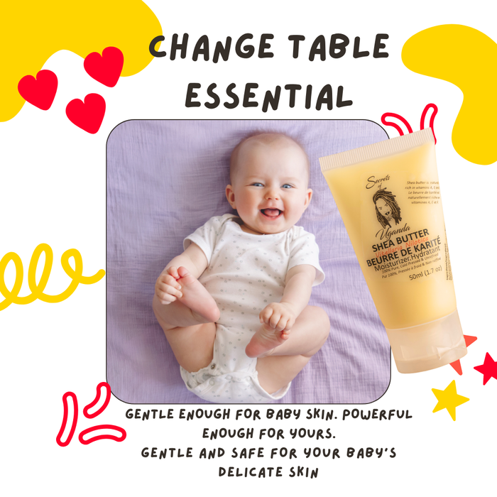 Mother gently applying butter to baby arm