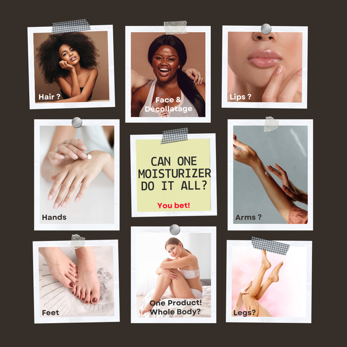 Editorial flatlay showing tube alongside natural objects representing each body zone
